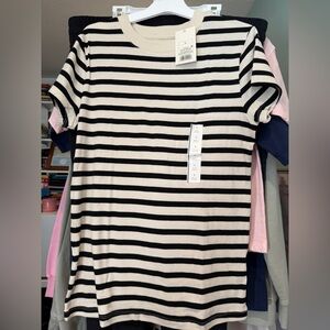 a new day Black and White Striped Short Sleeve Tee